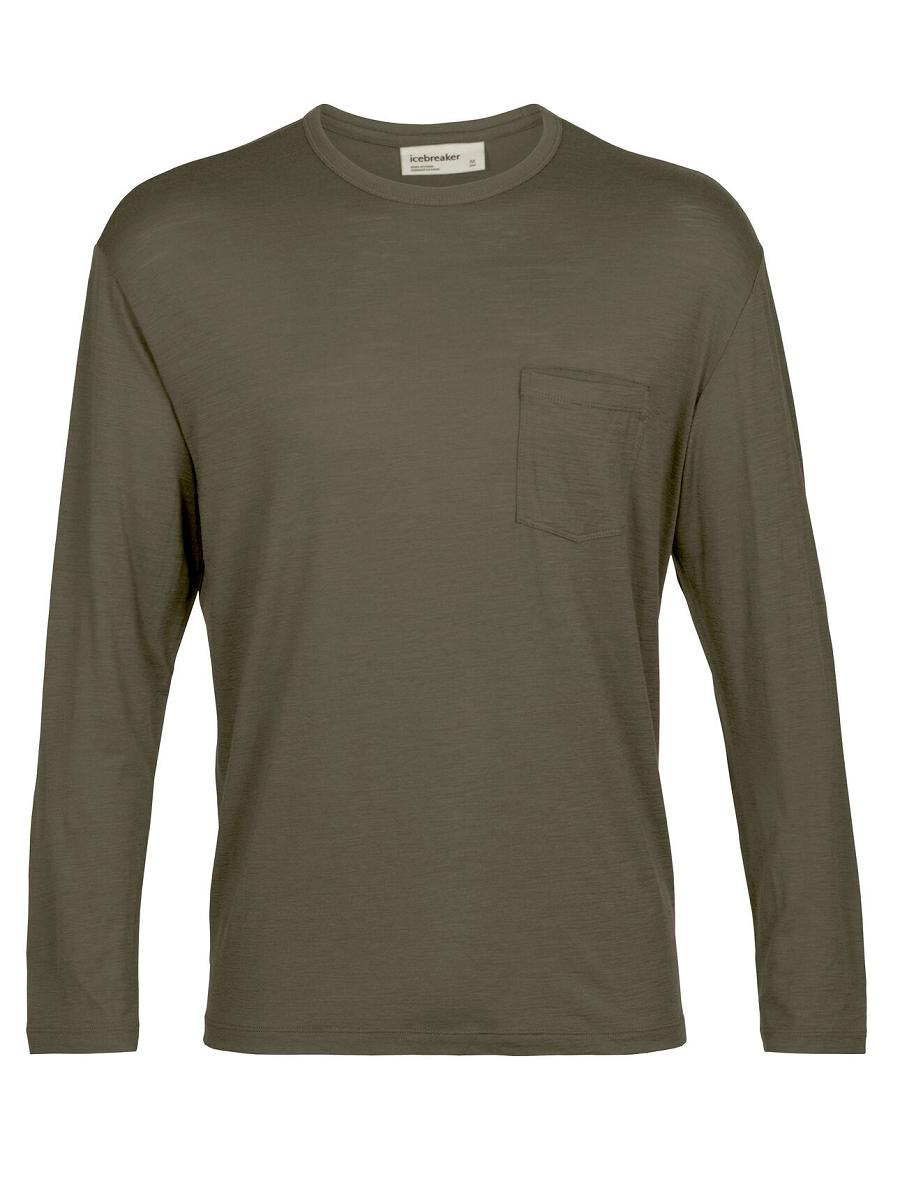 Men's Icebreaker Merino Granary Pocket T-Shirt Long Sleeve Loden | CA 1709VRWD